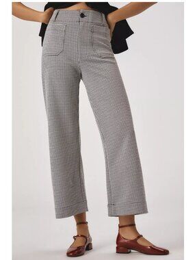 Anthropologie Maeve The Colette Houndstooth Crop Wide-Leg Pants Black White 26